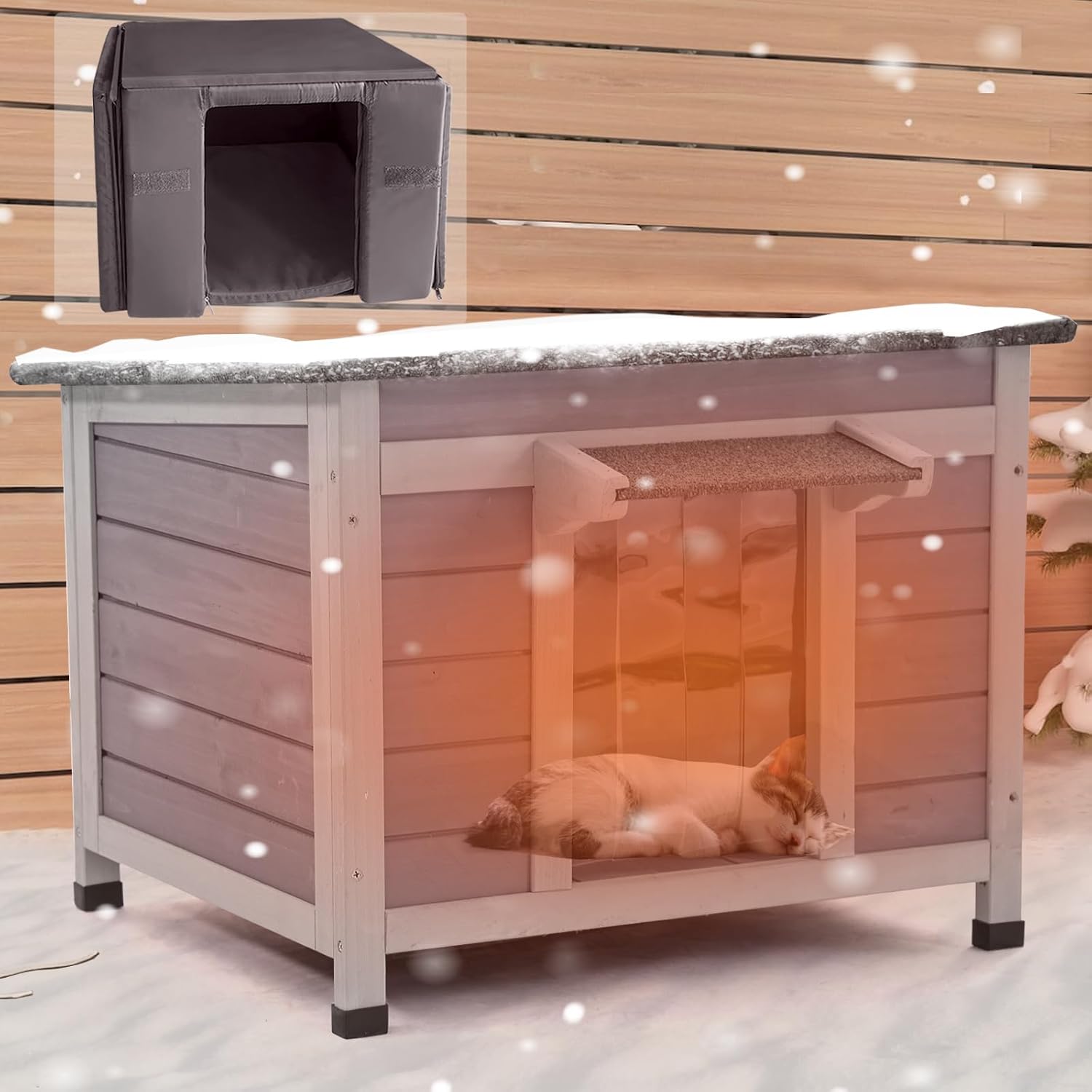 Outdoor Heated Cat House, Cat Shelter for Outside with Insulated Liner, Warming Cold Weather House for Winter AIR12-With Insulated