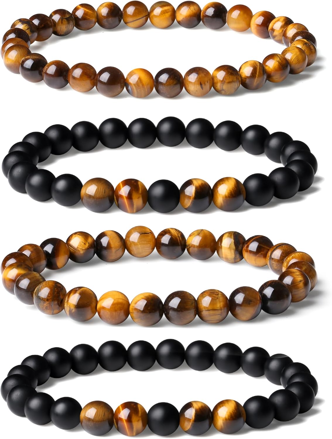 Sahoottie Mens Beaded Bracelets, 8MM Beaded Bracelets for Men, Natural Tiger Eye Bead Bracelet, Stretch Elastic Beads Bracelets for Men