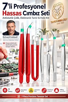 Transformacion 7'li Profesyonel Hassas Cımbız Seti Antistatik ESD Çelik Elektronik Devre Kartı Telefon Saat Tamir Maket Hobi Kit 722719