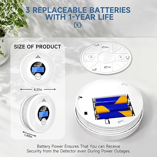 Miniatura 4 de Detector de humo y monóxido de carbono 2 en 1 interconectado con pantalla LCD digital, alarma fuerte de 85 dB, conexión RF para seguridad en todo el
