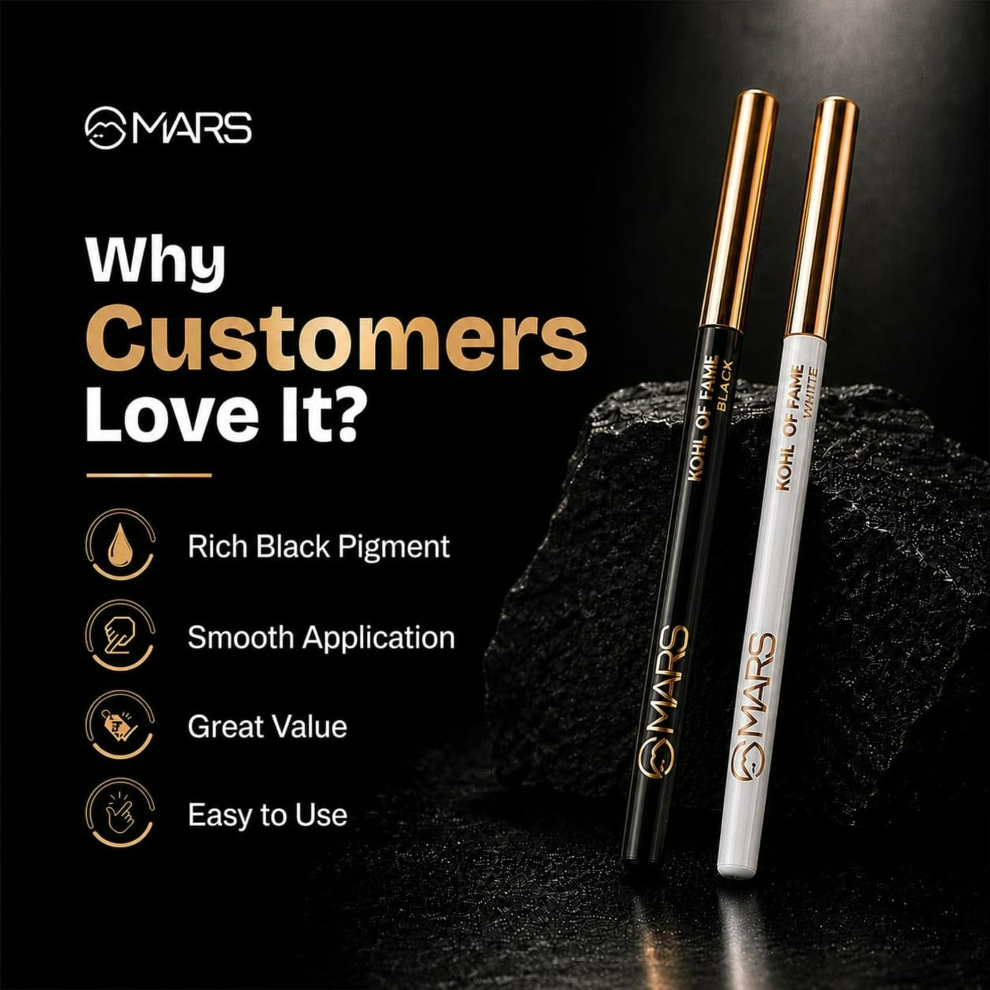 MARS Kohl of Fame Up to 12 Hours Stay Retractable Kajal | Smudgeproof and Waterproof | Long Lasting (0.35g) (Black)