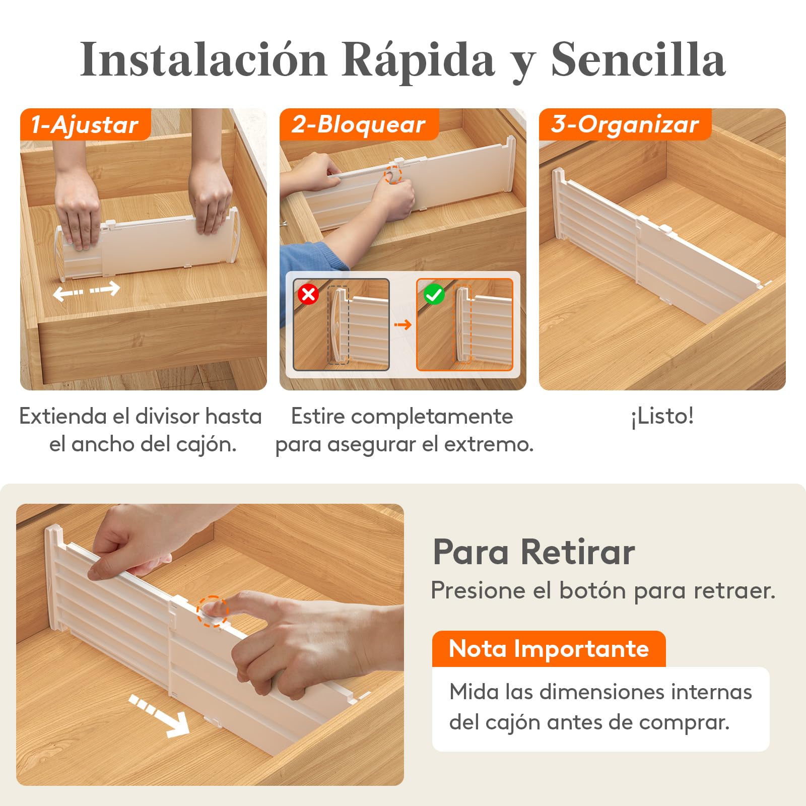 Lifewit Separadores de Cajones Ajustables, Divisores de Armario Ropa, Cajones Organizadores Plastico para Cocina, Baño, Mesita de Noche, 9 Piezas, Longitud Interior de 30 – 47 cm y Altura 13 cm