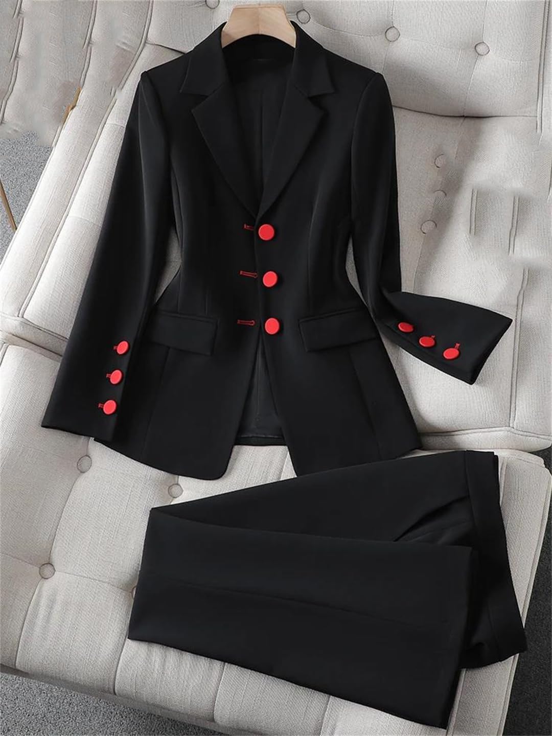 Conjunto de 2 piezas de pantalón de oficina para mujer, moderno, elegante, blazer y pantalones, traje de trabajo formal de negocios