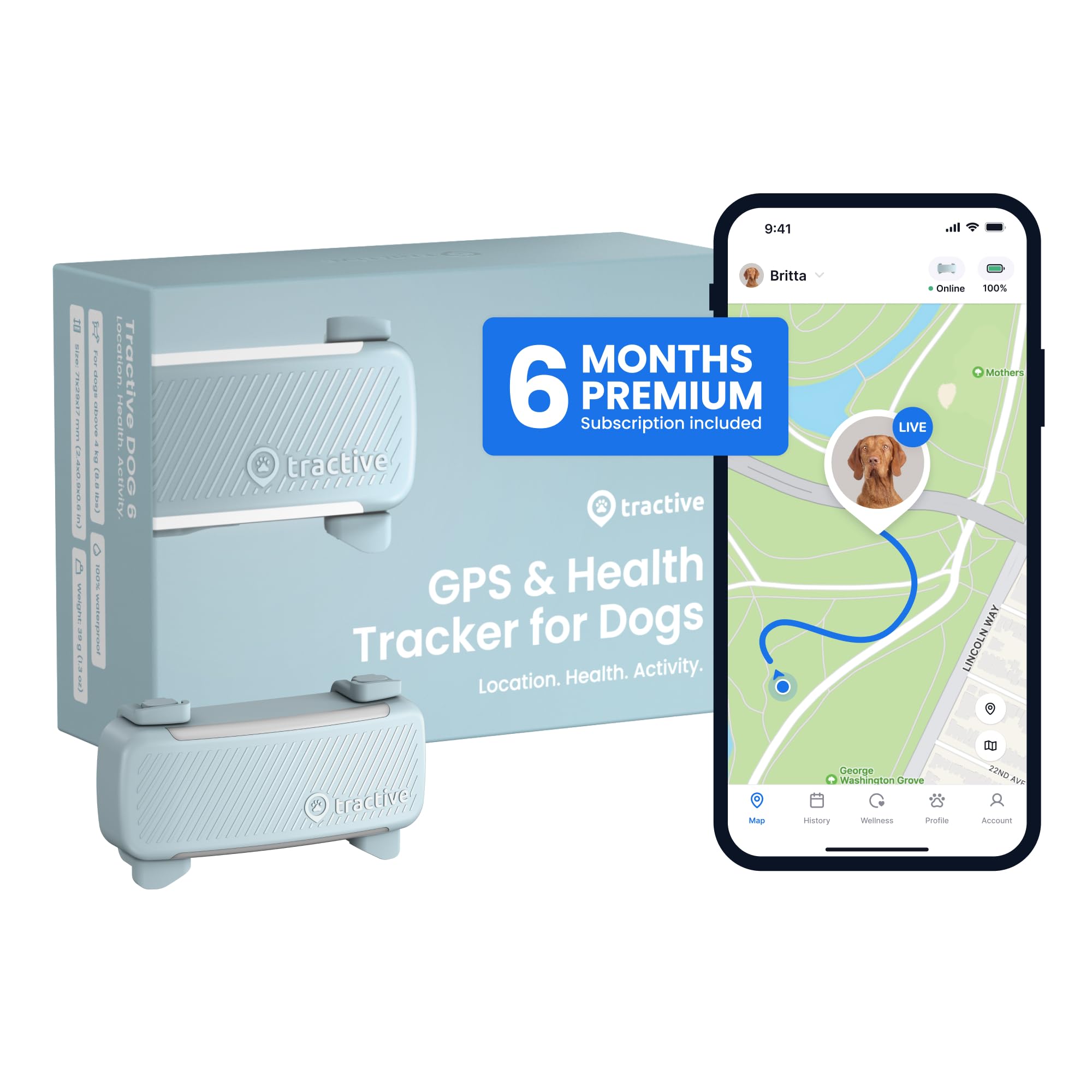 Tractive GPS Dog Tracker (2025 Release with Free 6 Month Subscription) | Real-time Pet Location Tracker | Health & Wellness Alerts | Virtual Fence for Dogs | Bark Monitoring (Mint)
