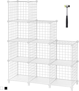 ANWBROAD Wire Cube Storage Organizer 9 Cube Metal Grids Shelves Storage Bins Shelving Stackable Modular Bookshelf Shelf Cubbies Unit Closet Cabinet for Living Room Office White LWT009T