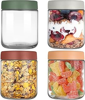 4 Pack 16 OZ Overnight Oats Jar,Glass Jars with Lids for Overnight Oats Salad Jars Fruit Yogurt Pudding Chutney Jam Spice,Reusable Mason Jars with Sealing Screw Lids