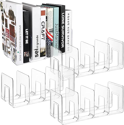 Paquete de 4 clasificadores de archivos acrílicos, organizador de carpetas de archivos de escritorio transparente de 4 secciones, estante grueso de