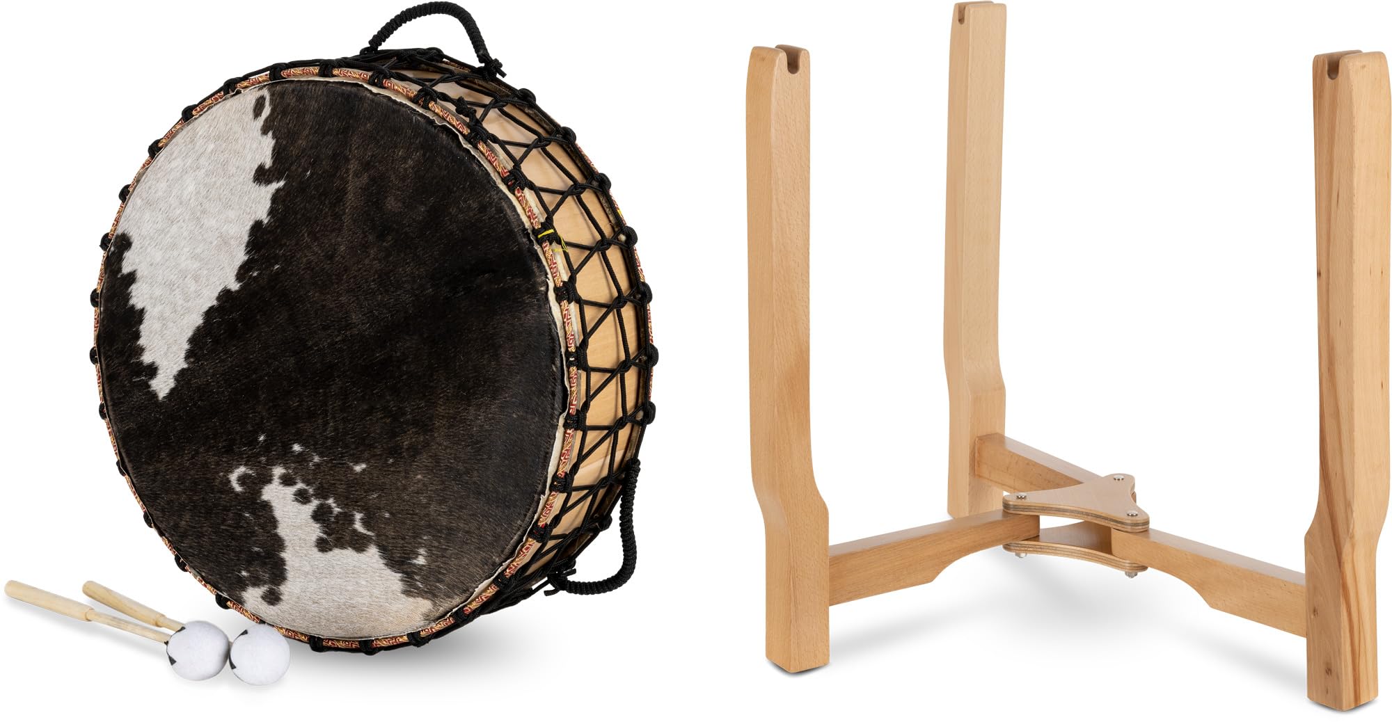 Classic Cantabile Tambour Chamanique 20", Housse de transport, 5 cm | 2 maillets en feutre et pied inclus, Peau de chèvre des deux côtés, Fût en bouleau, Pied en hêtre, Hauteur totale: 58 cm