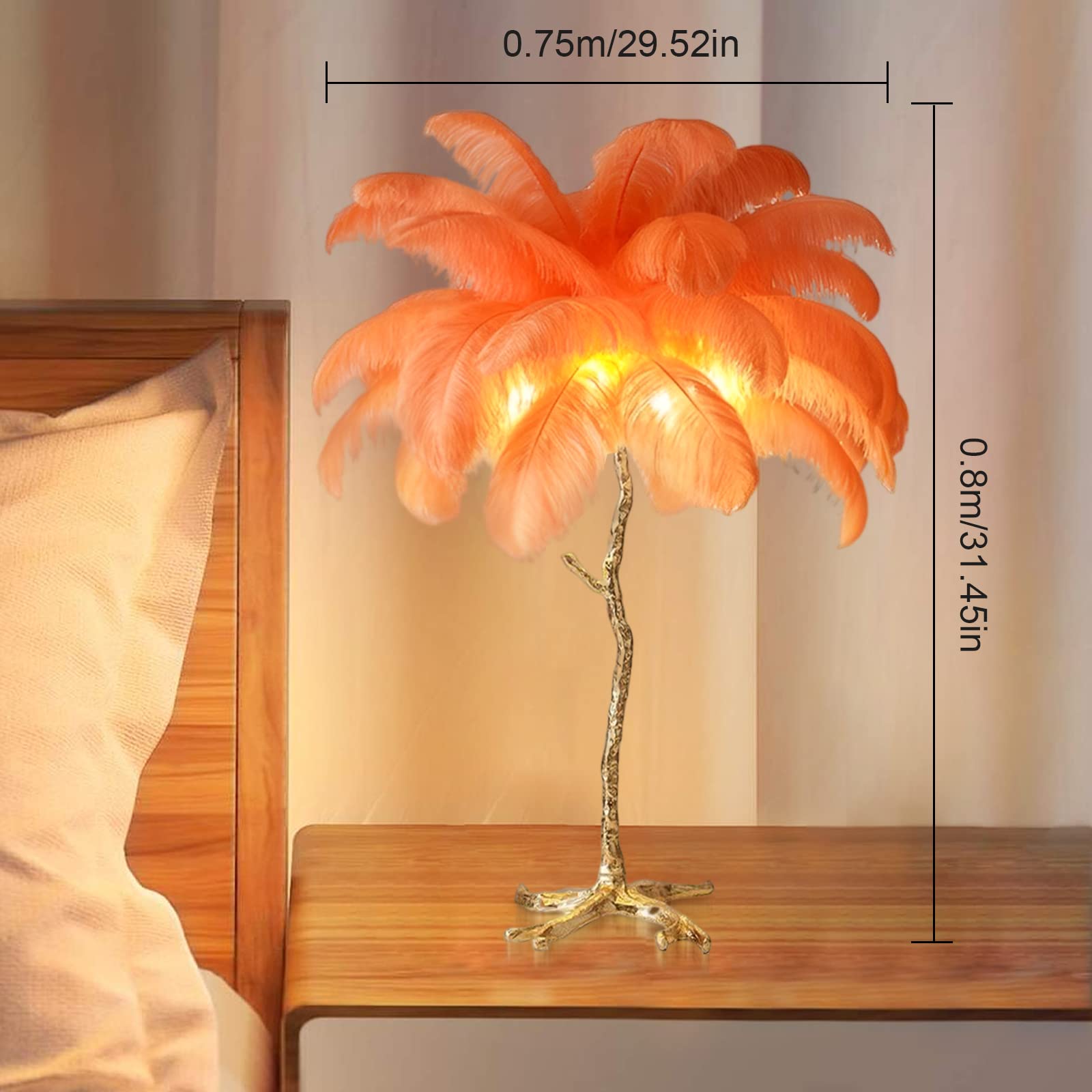 Harz Straußenfeder Tischlampe Nachttischlampe Licht orange braun weiß schwarz Feder Lampenschirm Wohnzimmer Tischleuchte Home Dekoration 80cm (orange)