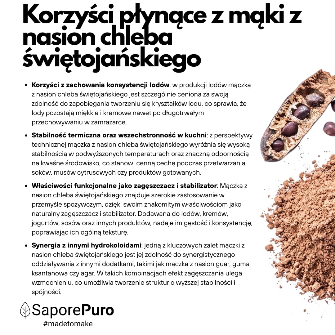 Saporepuro Mączka z nasion chleba świętojańskiego 500 g – BEZGLUTENOWA – 100% czysty naturalny zagęstnik i środek żelujący – Idealna do lodów, sorbetów, deserów i sosów