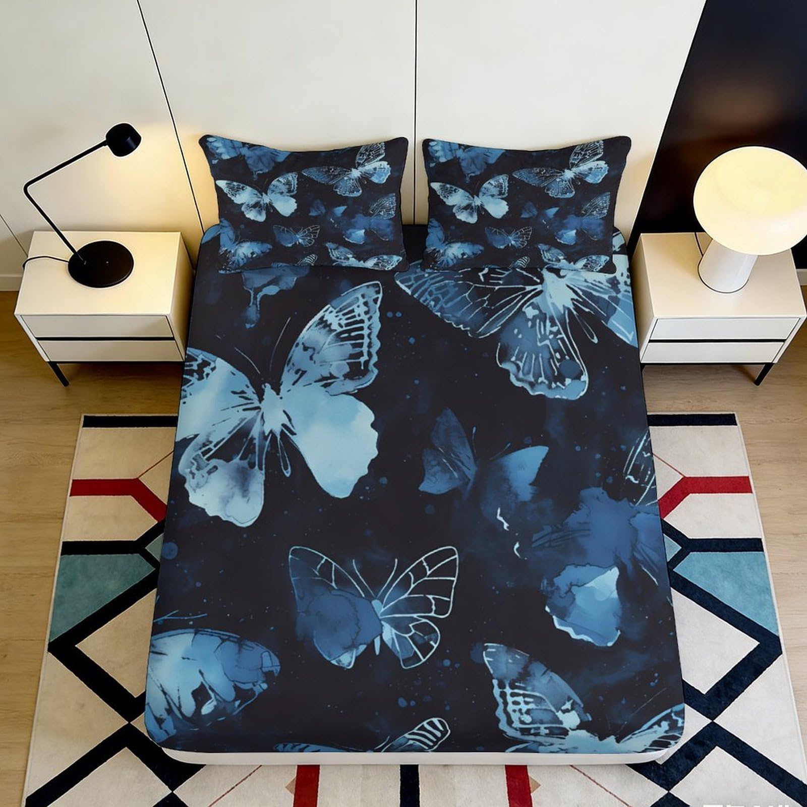 3D Printed Floral Fitted Sheet Microfiber Deep Pocket Non-Slip for Bedroom Botanical Mattress Fitted Cover Elastic Hem Washable 120x200x25cm