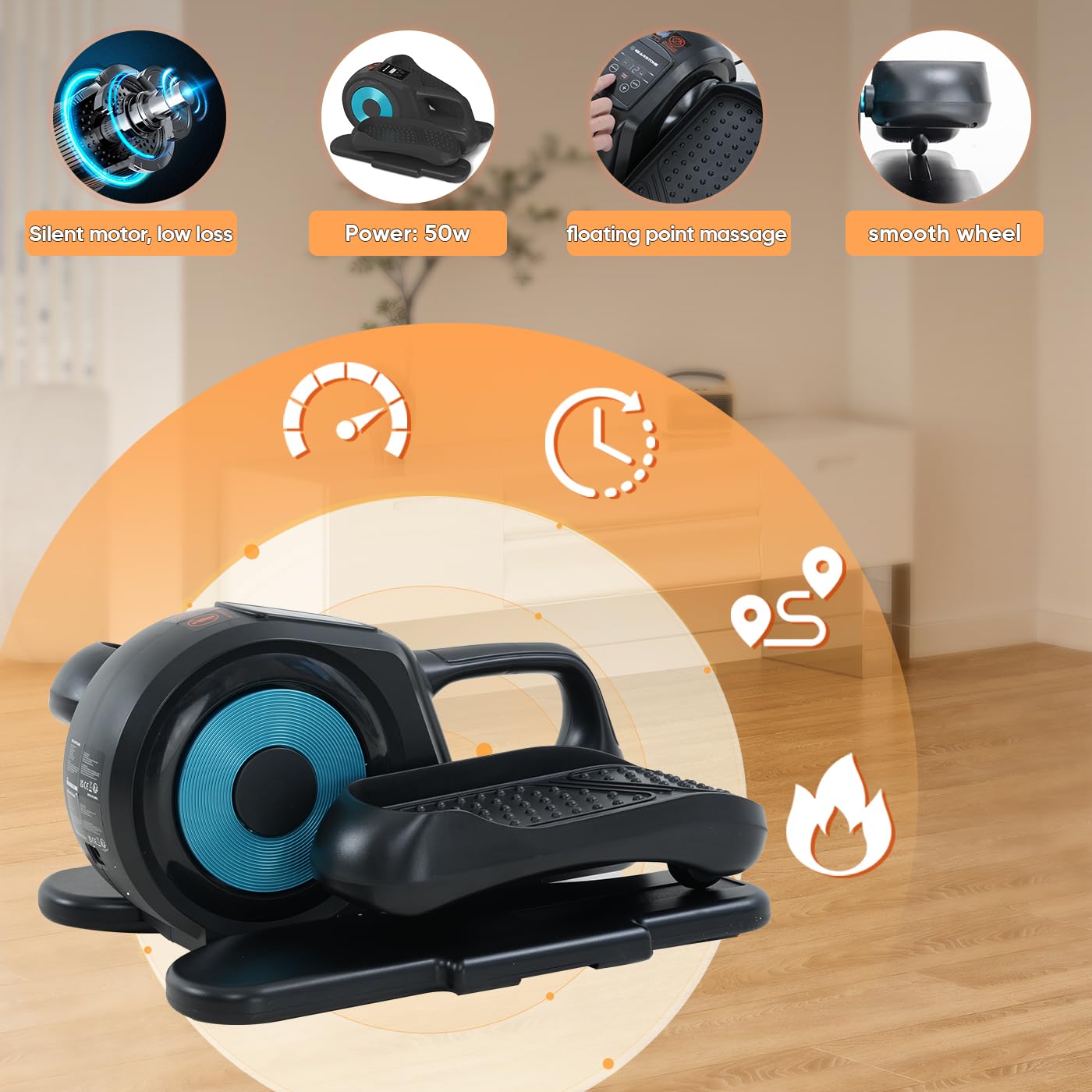 GEARSTONE Elíptica para Debajo del Escritorio,ejercitador de Pedal portátil silencioso eléctrico,12 velocidades Ajustables,Monitor LCD y Control Remoto,black blue,black silver,44.5*39.2*25CM