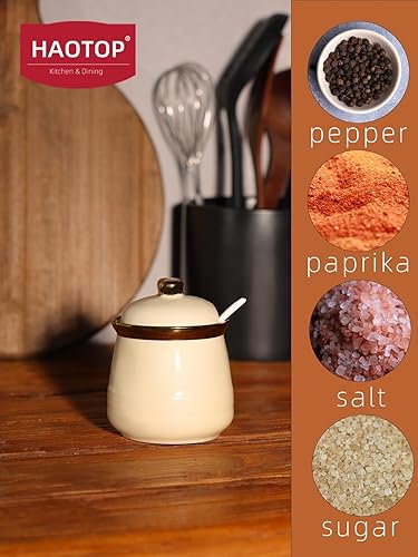 Miniatura 7 de HAOTOP Azucarero de 12 onzas con tapa y cuchara, recipiente de cerámica simple para azúcar, dispensador de azúcar, accesorios de barra de café,