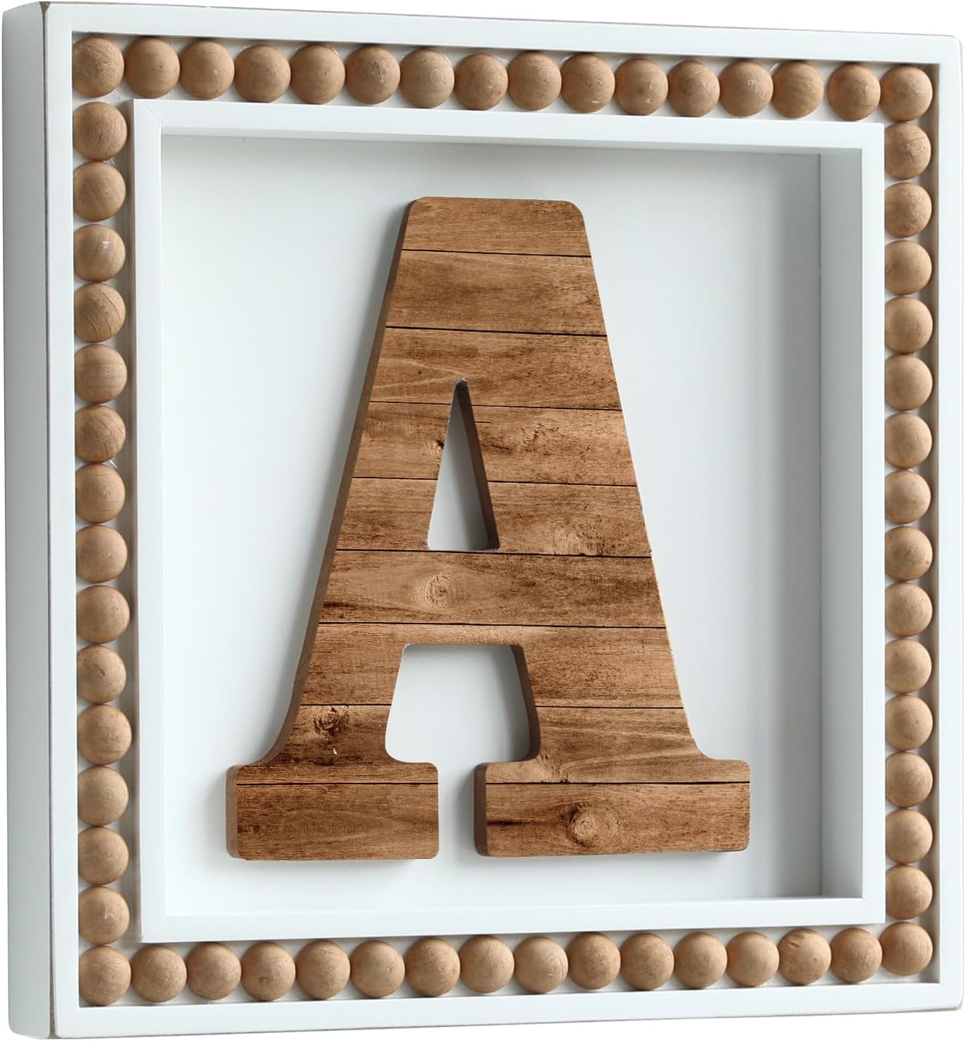 COLLECTIVE HOME - Monogram Wall Signs, Wood Letter Decor with Beads, Personalized Letters for Wall Decor, Tabletop Alphabet Signs, 10" x 10" (A)