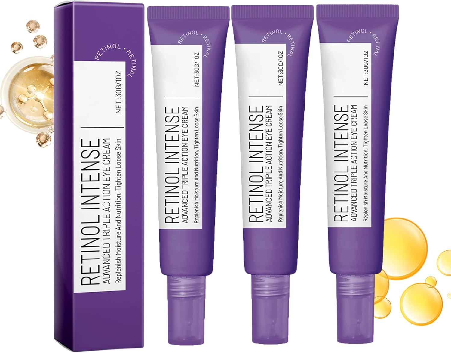 Retinol Reactiverende oogcrème, Retinol Intense Advanced Triple Eye Cream, unieke formule om zwellingen en zwellingen te verminderen en de gezondheid van de ogen te verzorgen, 3