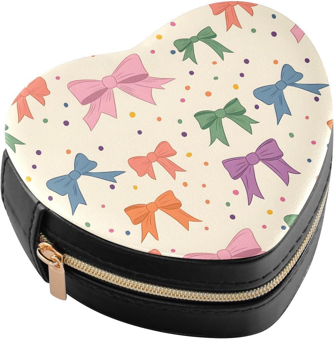 ALAZA Heart Shaped Jewelry Box Colorful Bow Small Travel Jewelry Organizer Case Rings Earrings Necklaces Trinket Storage Boxes Gift for Women