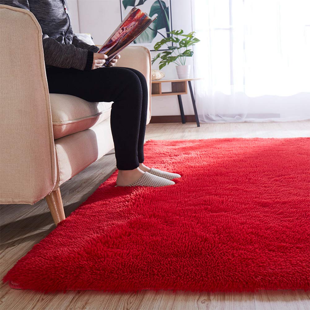 Z&H Thickened Shaggy Tufted Area Rug, Super Soft Plush Fluffy Carpet High Pile Rug For Living Room Coffee Table Bedroom Bedside Rug-red 80x200cm(31x79inch)