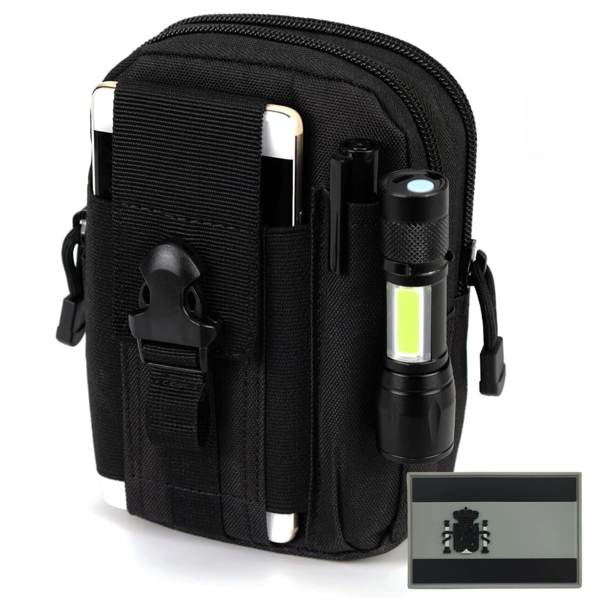 THULANDER Riñonera Tactica con Sistema Molle Material Policial para Cinturon Tactico EDC Bolsa Tactica Militar Accesorios para Airsoft Caza Senderismo Camping + Bandera de España