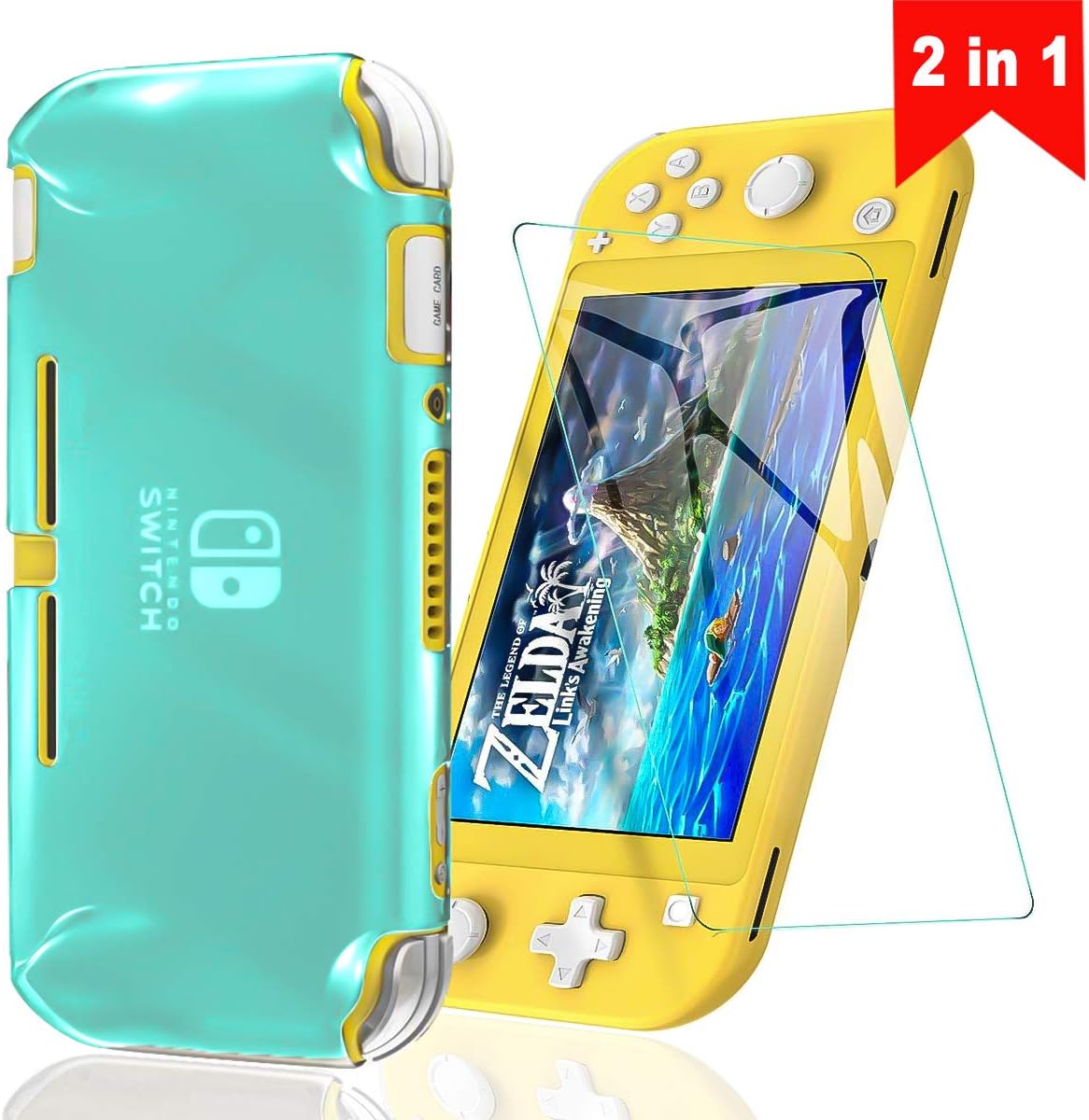 Cover Case Compatible with Nintendo Switch Lite Switch Lite Cover Case with 1 Tempered Glass Screen Protector Soft TPU Protective Shell Anti Scratch Switch Lite Games Accessory (Translucent turquoise)
