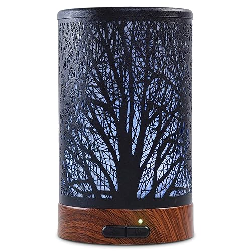 EQUSUPRO Essential Oil Diffuser 150ml Black Metal Aromatherapy Oil Diffuser Ultrasonic Cool Mist Diffuser with Auto Shut-Off Protection,7 Colors Changed LED for Home Office SPA Yoga - A-Tree