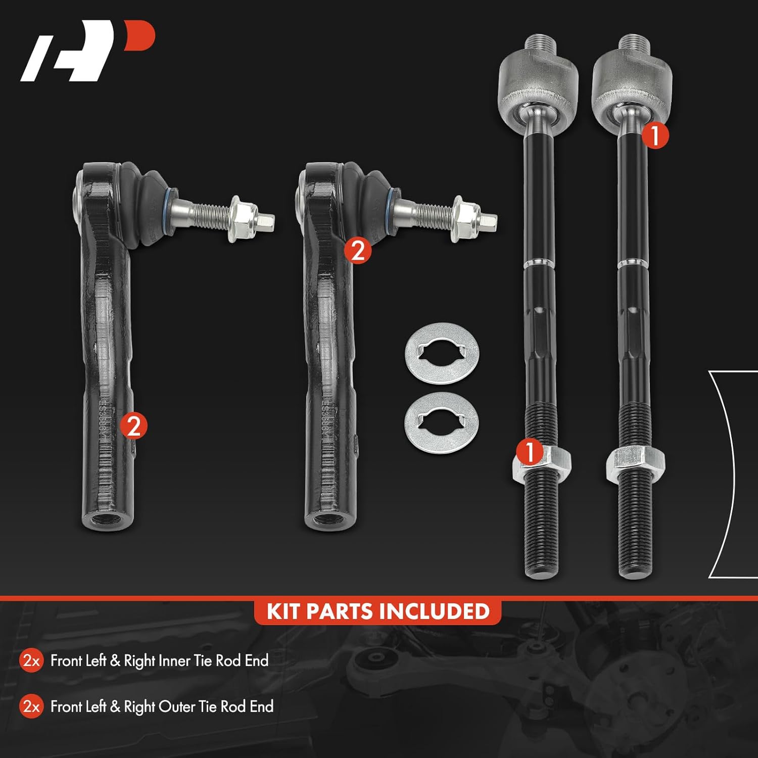 A-Premium Set of 4, Front Inner & Outer Tie Rod End Kit, Compatible with Cadillac CTS 2003 2004 2005 2006 2007