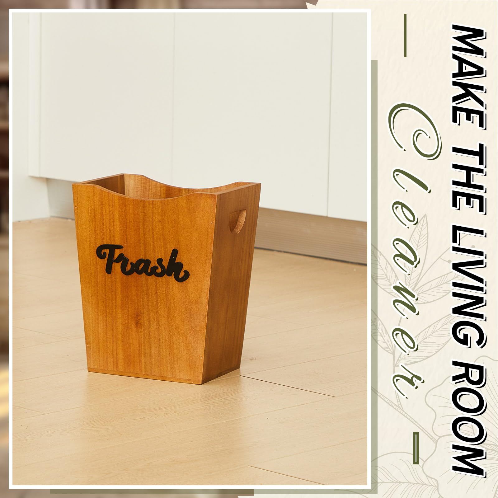 OwlGift Rustikaler Weiß Getünchter Holz-Mülleimer Im Bauernhaus-Look – Dekorativer Abfalleimer Mit Metallhalterungen Für Wohnzimmer, Bad & Büro