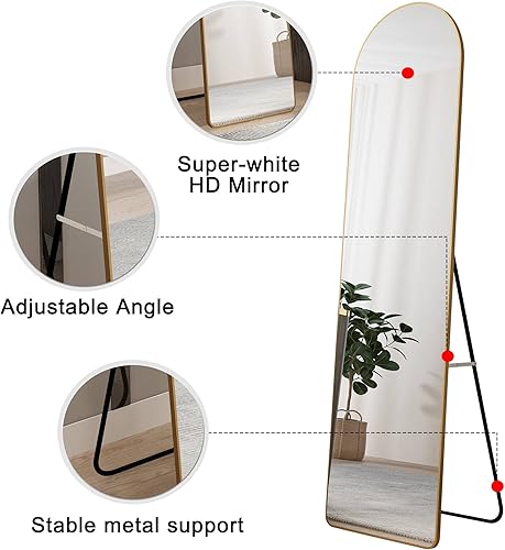 Miniatura 6 de Espejo arqueado de longitud completa de 59.9 x 16.5 pulgadas, marco de metal de aleación de aluminio, espejo de pared para colgar o inclinar con