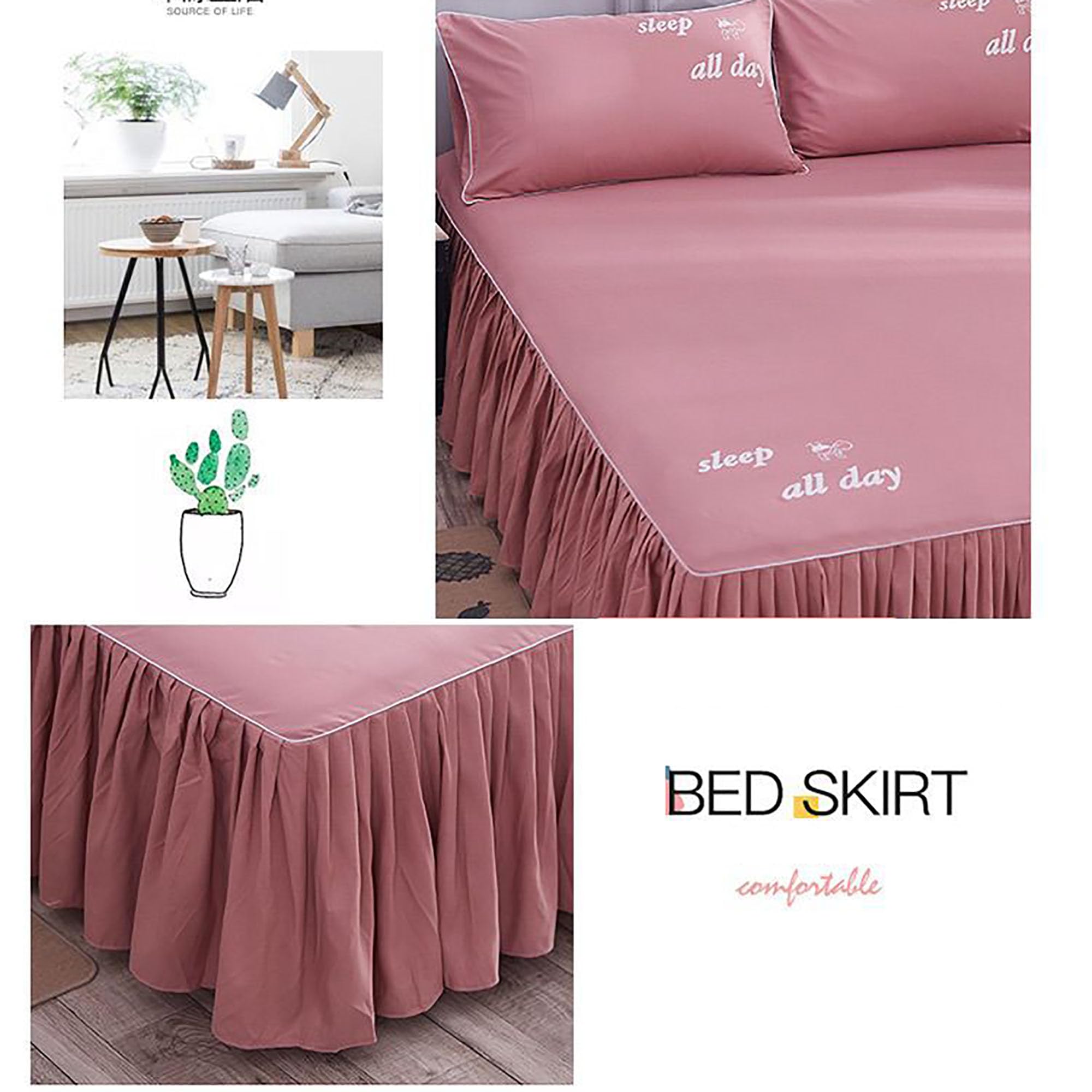 Faldón de Cama Set, Funda de Cama con Volantes, Suave Transpirable Sábanas con Volantes, Fundas De Almohada, Lavable A Máquina para Dormitorios De Estilo Rústico Y Moderno