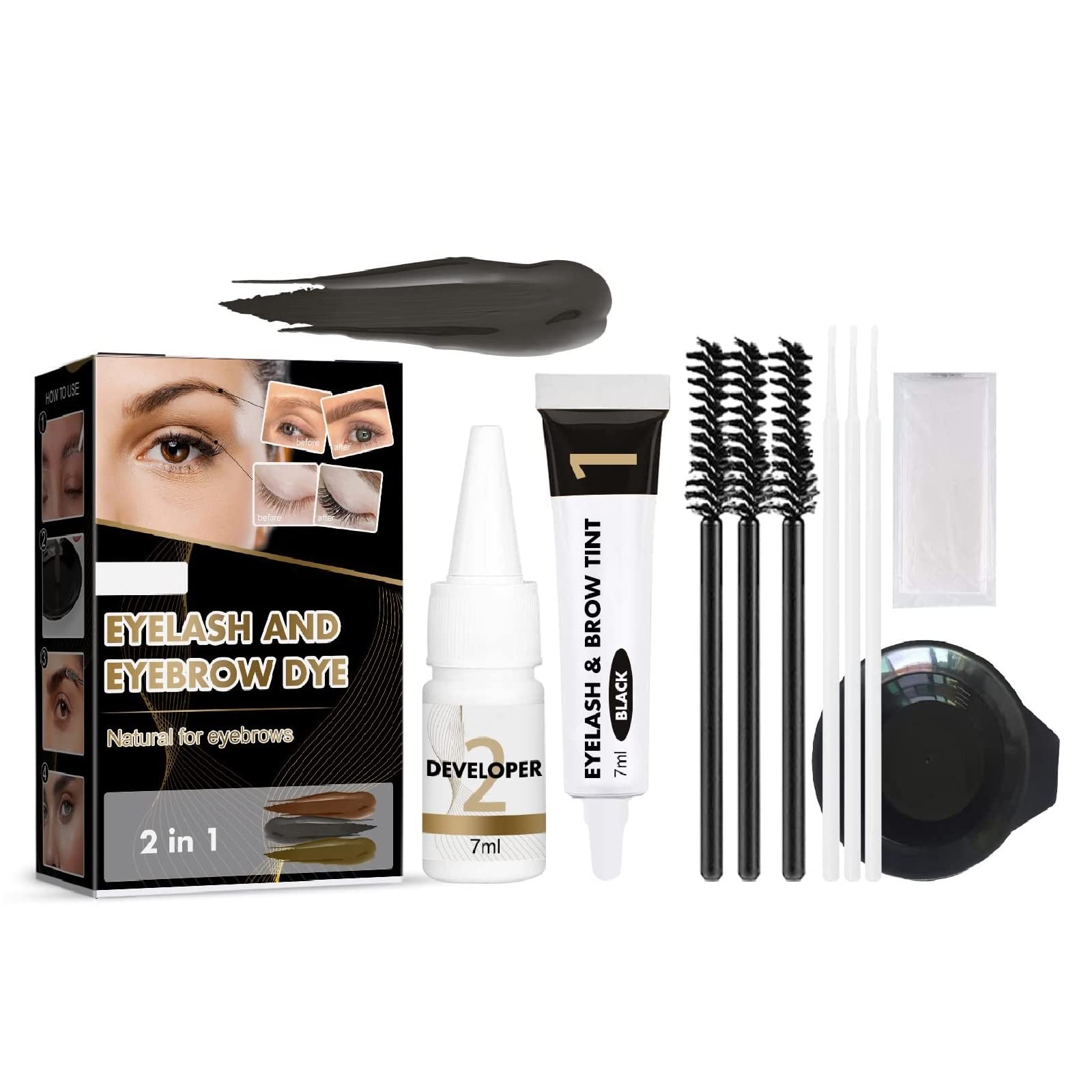 Lucoss Tinte Profesionales para Cejas y Pestañas profesionales,Tinte de Cejas Negro/Marrón Oscuro/Marrón Claro