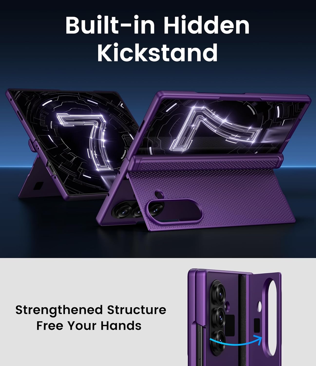 for Samsung Galaxy Z Fold 7 Slim Case with Stand, Glass Screen Protector, Full Hinge Protection, Thin & Rugged, Shockproof Protective Phone Case Cover for Samsung Galaxy Z Fold7 2025, Purple - Image 4