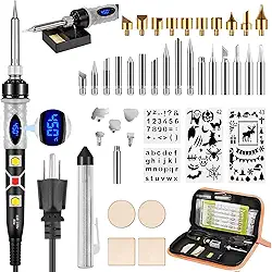 SREMTCH Kit De Caneta De Pirografia 43 Unidades, Kit De Ferro De Solda, Kit De Queima De Madeira 80W Com Temperatura Ajustável 200~450 ℃, Conjunto De Ferramentas Diy Para Gravação/Escultura/Solda/Pi