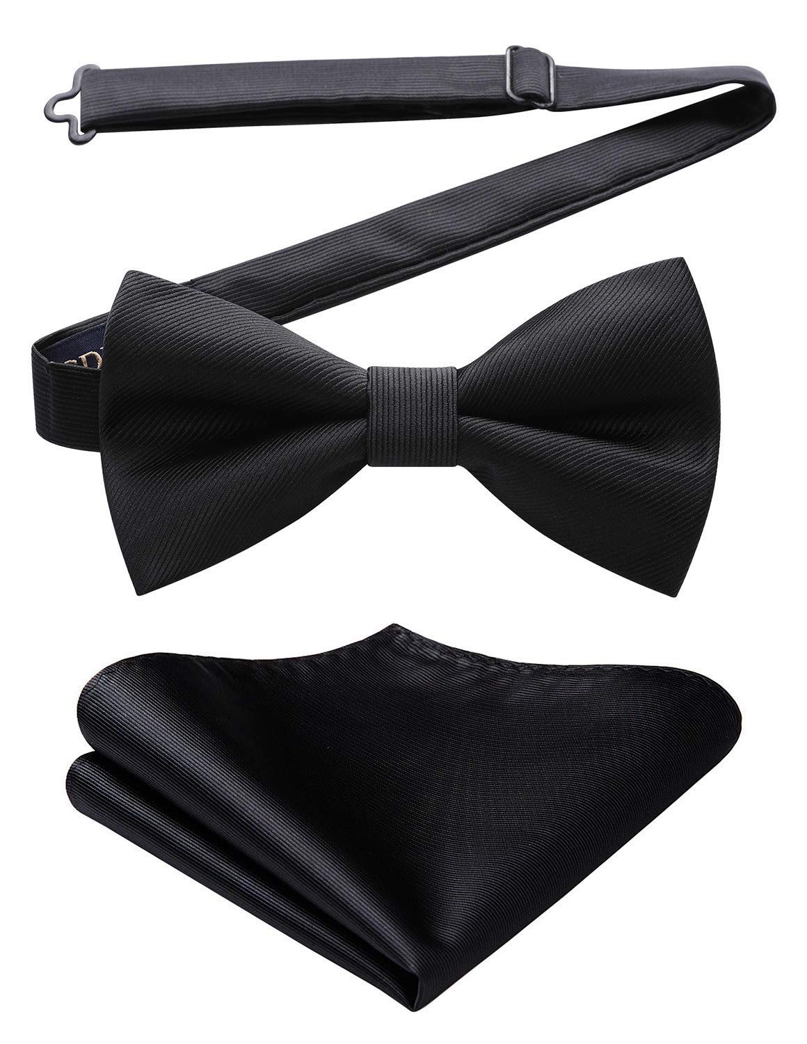 Bow Tie for Men Solid Color Pre-tied Bow Tie Adjustable Tuxedo Two Layer Bow Tie and Pocket Square Set with Gift Box…