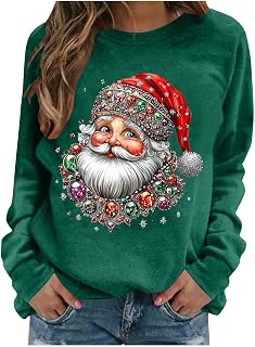 Women Christmas Sweatshirt Long Sleeve Xmas Santa Graphic Christmas Vacation Party Tees Casual Crewneck Pullover Top