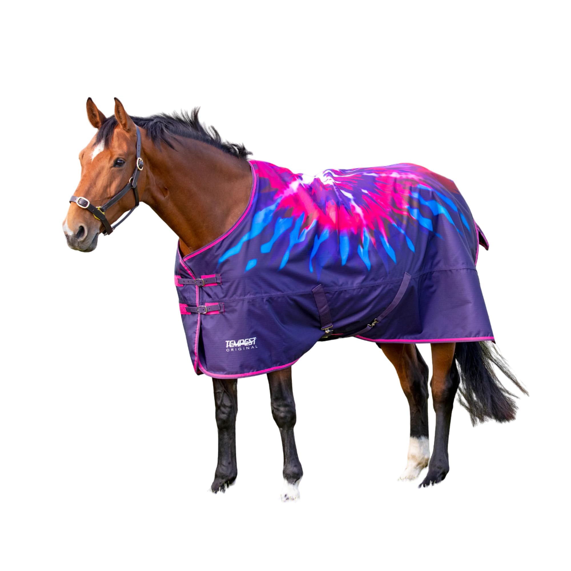 Tempest - Manta de Caballos para Ejercicio Original Diseño Teñida con Nudos (5' 3) (Marino, Rosa)