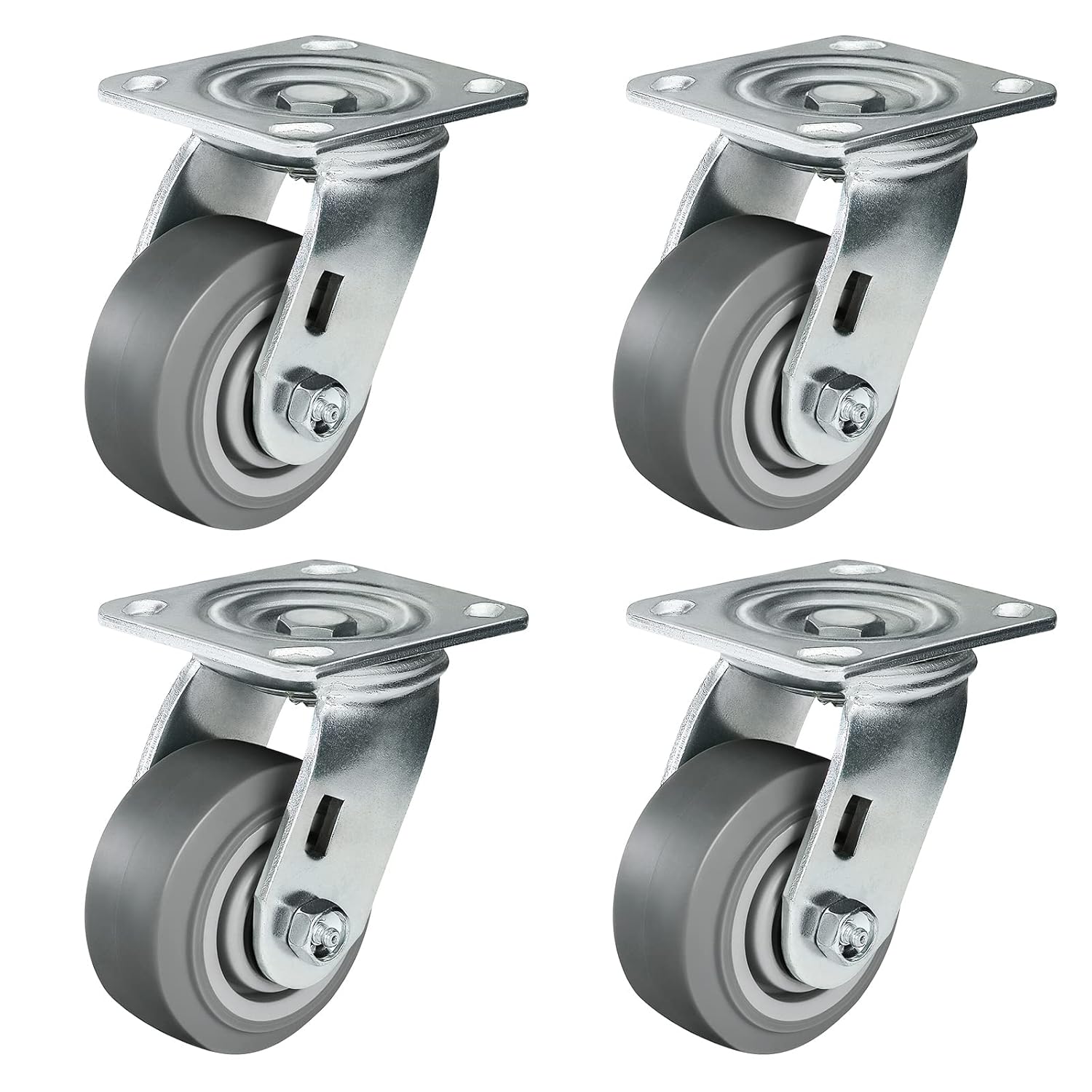 4x2 Heavy Duty Caster Wheels -Industrial Caster Wheels, Rubber Wheels（Flat Tread）- Set of 4 with up to 1800 LB Capacity - Use for Dollies, Workbench (4 Swivel)