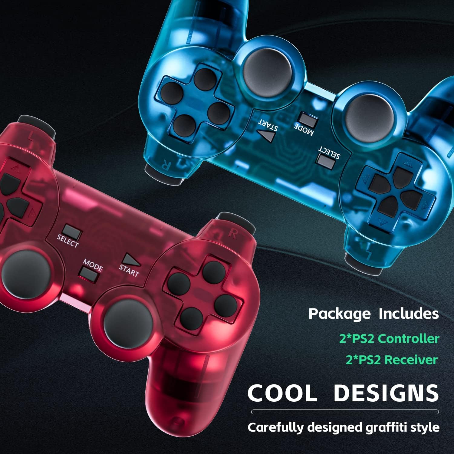 AUFGLO Contrôleur classique sans fil pour Ps2/Dual Shock 2/PC- (Violet+Bleu)