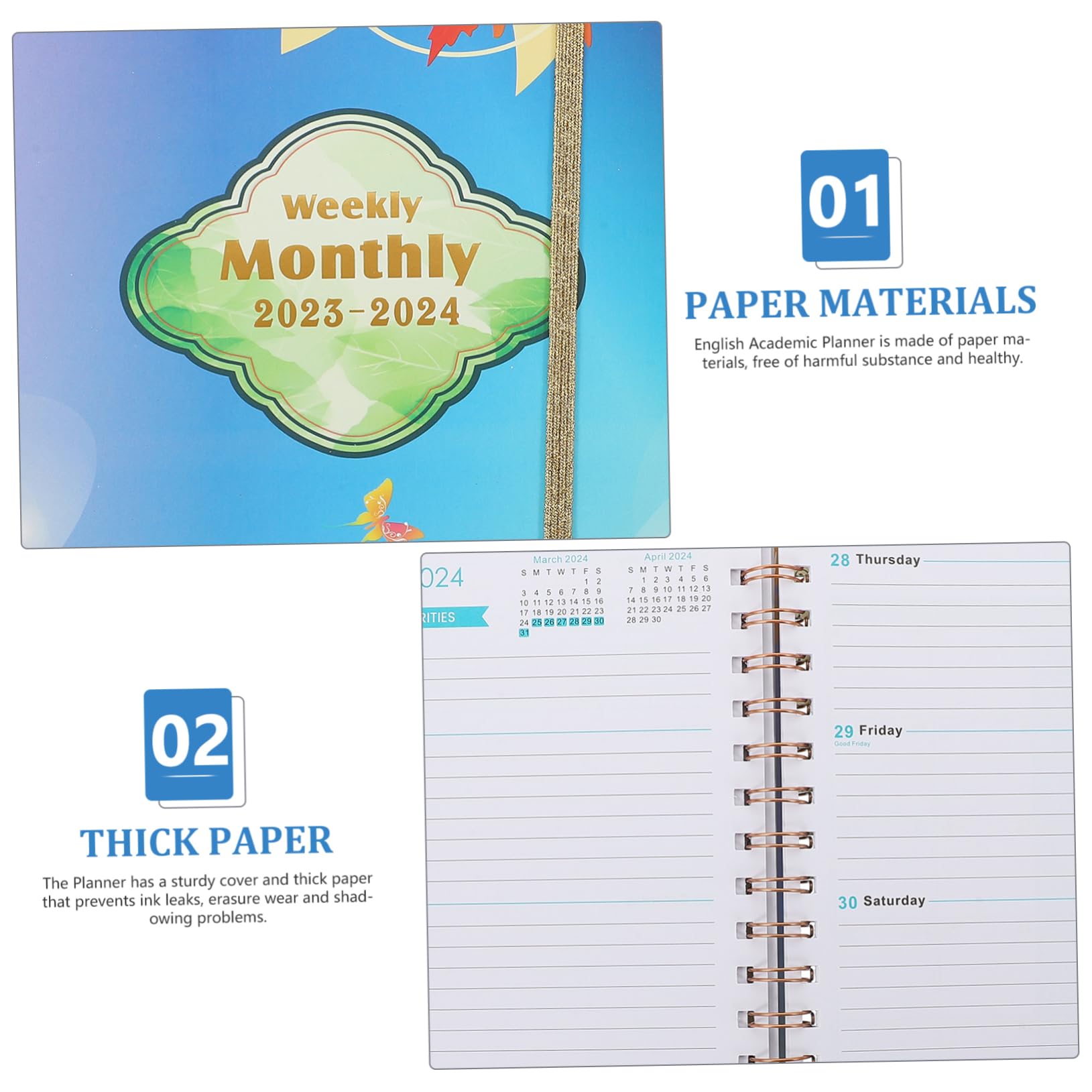 SHINEOFI 2piezas Planificador Académico Cuaderno De Inglés Agenda Diaria y Para y Profesionales Para Organización Personal y Gestión