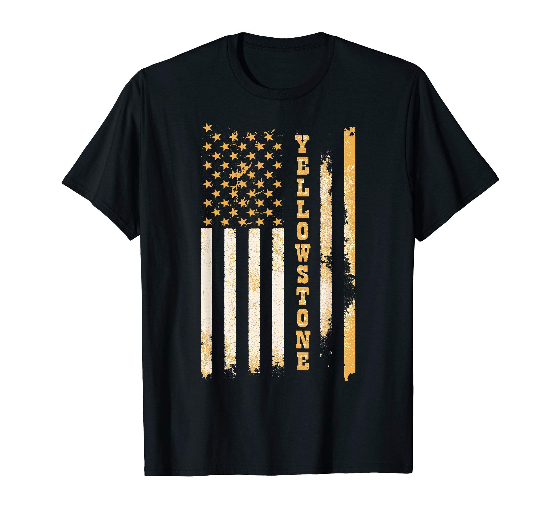 Yellow Stone Classic Fit Black T-Shirt with Flag Design & Crew NeckOEKO-TEX STANDARD 100