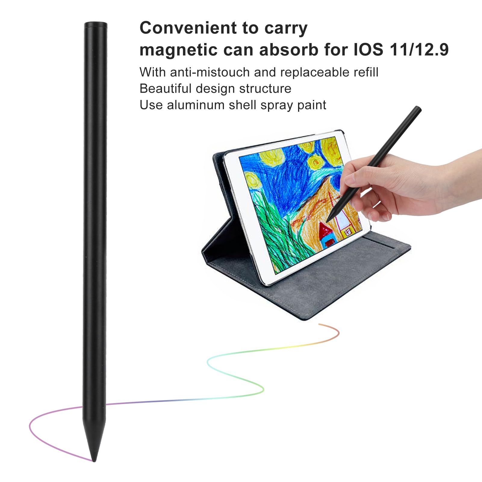Lápiz Capacitivo Lápiz óptico Lápices de Pantalla Táctil Eficientes para iOS Escritura Suave óptico Universal para iOS 12.2 2018 o Superior, Carcasa de Aluminio (Negra)