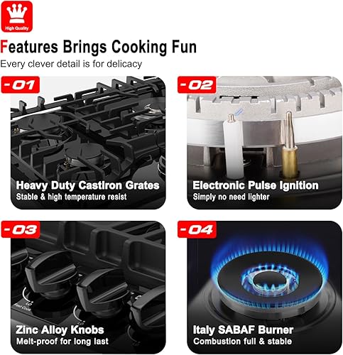 Miniatura 4 de GASLAND PRO GH2305EF - Estufa de gas de 30 pulgadas, estufa de gas de 5 quemadores, cocinas de gas convertibles de NG/LPG integradas, encimera de