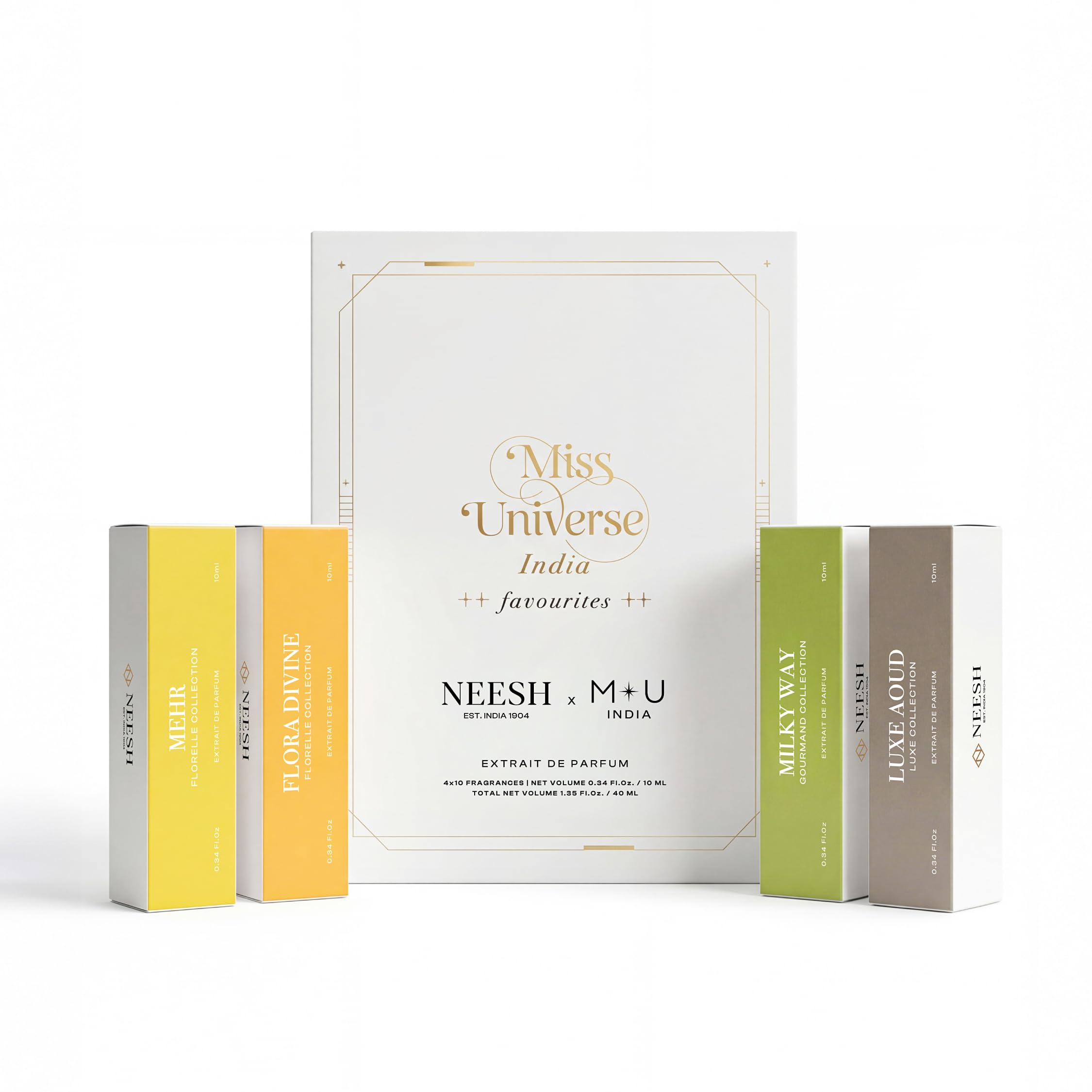 Neesh Extrait De Parfum Set for Women | 4 Premium Long Lasting Fragrances 15ml Each - Flora Divine, Luxe Aoud, Mehr & Milky Way | Luxury Perfume Gift Set-picture-12