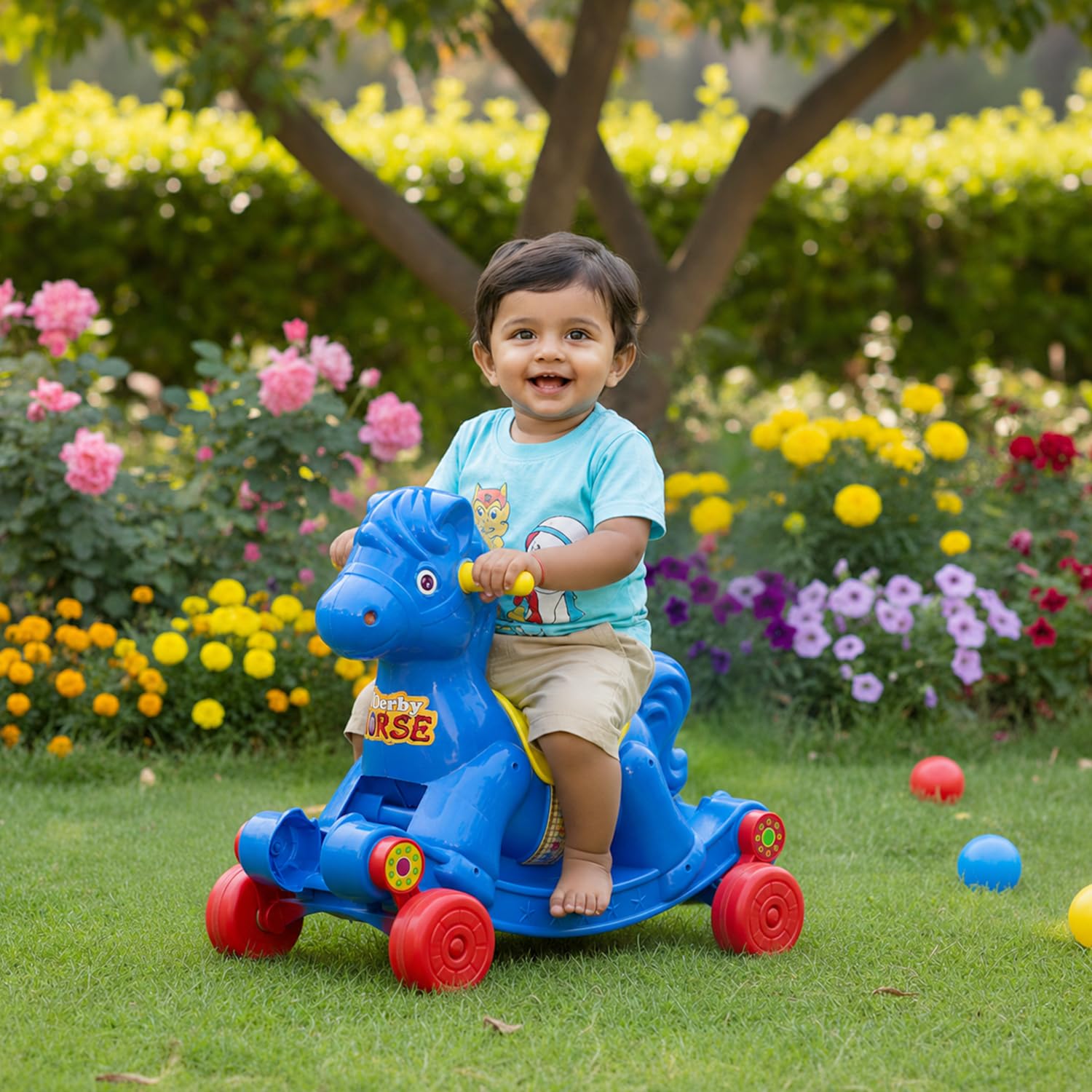 Toyzone Derby Horse (Blue) | Baby Horse Rider | Horsey Rocker | Ride-on Toy for Kids | Indoor & Outdoor Rocker | Push Car | for Kids 2-6 Years-image-45