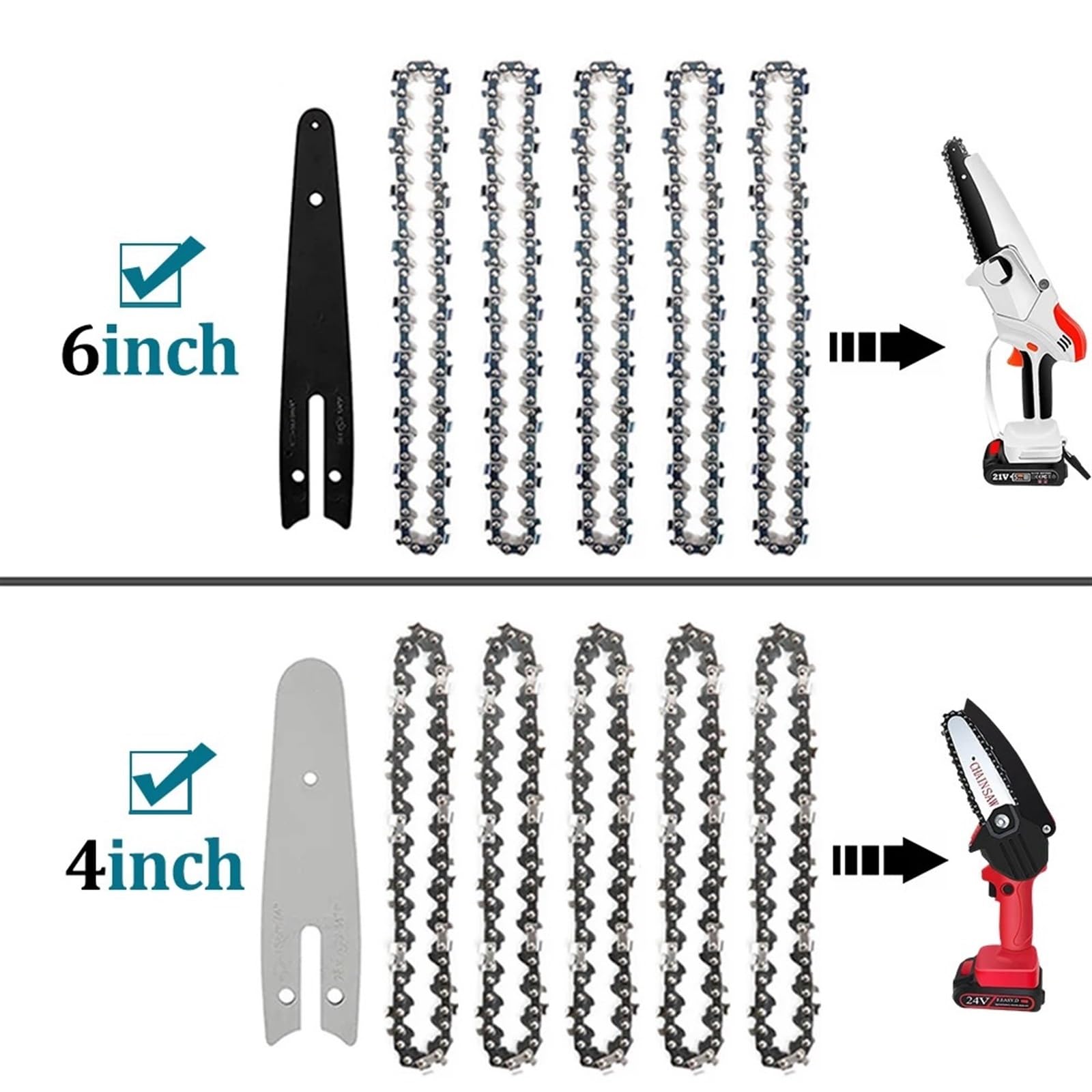 Cadena para Motosierra, Paquete de 12 Cadenas de Repuesto for motosierras inalámbricas de 4 y 6 Pulgadas(4 and 6 Set B)