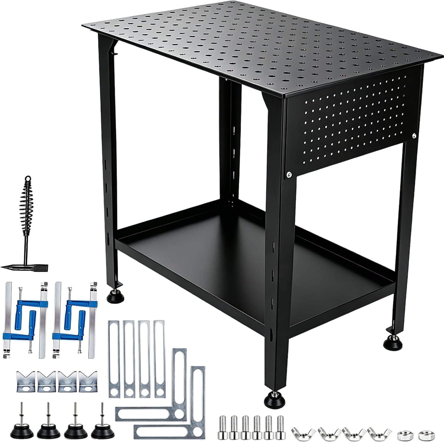 Steel Welding Table 2000 Lbs Load Capacity, 36" x 24" Welding Table Heavy-Duty Top with 5/8" Fixture Holes, Metal Work Table with Storage Board Black
