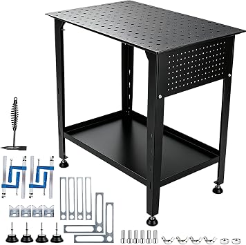 Steel Welding Table 2000 Lbs Load Capacity, 36" x 24" Welding Table Heavy-Duty Top with 5/8" Fixture Holes, Metal Work Table with Storage Board Black