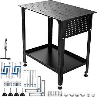 Steel Welding Table 2000 Lbs Load Capacity, 36" x 24" Welding Table Heavy-Duty Top with 5/8" Fixture Holes, Metal Work Table with Storage Board Black