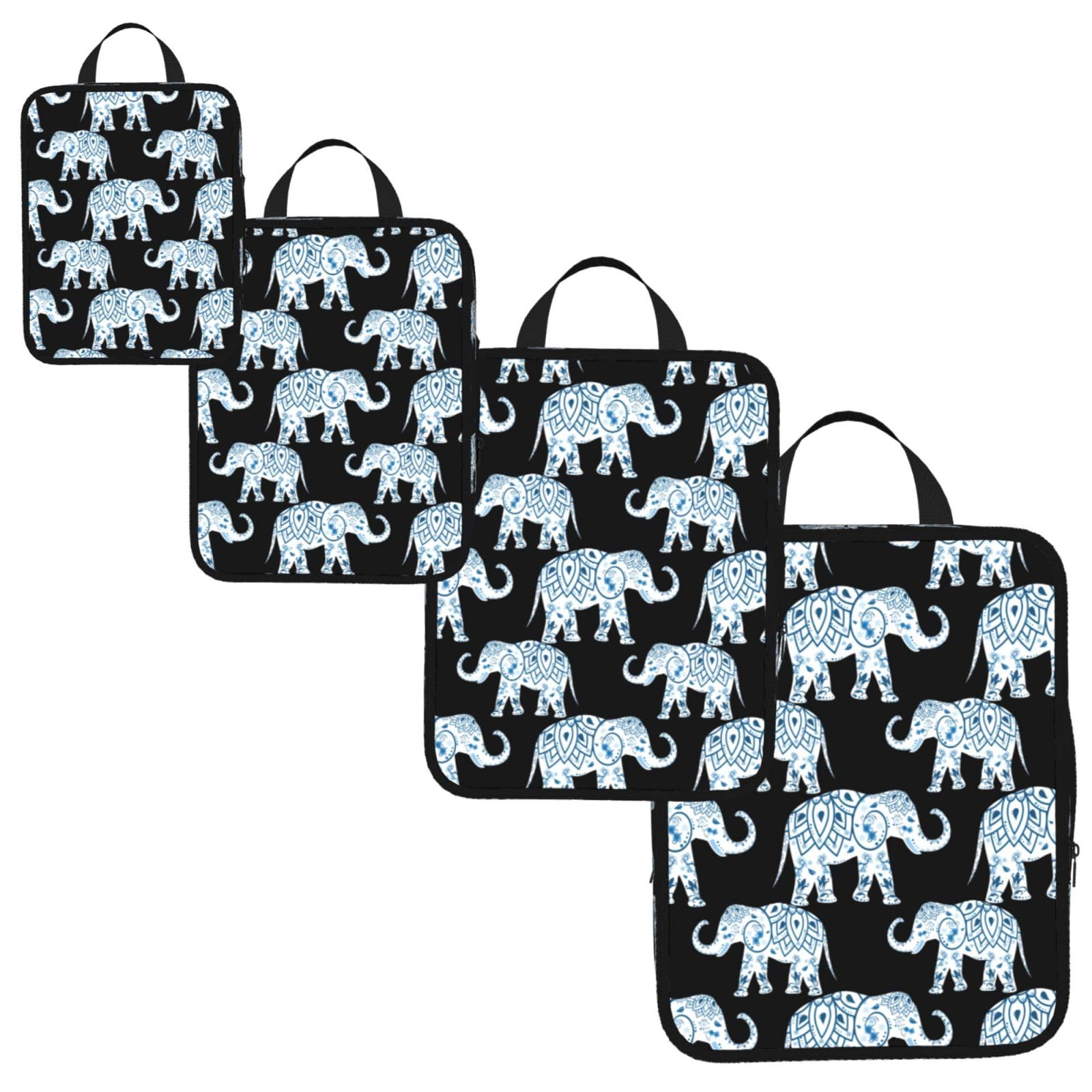 Elephant Print 4 Set Compression Packing Cubes for Suitcases,Expandable Storage Bags Organizers