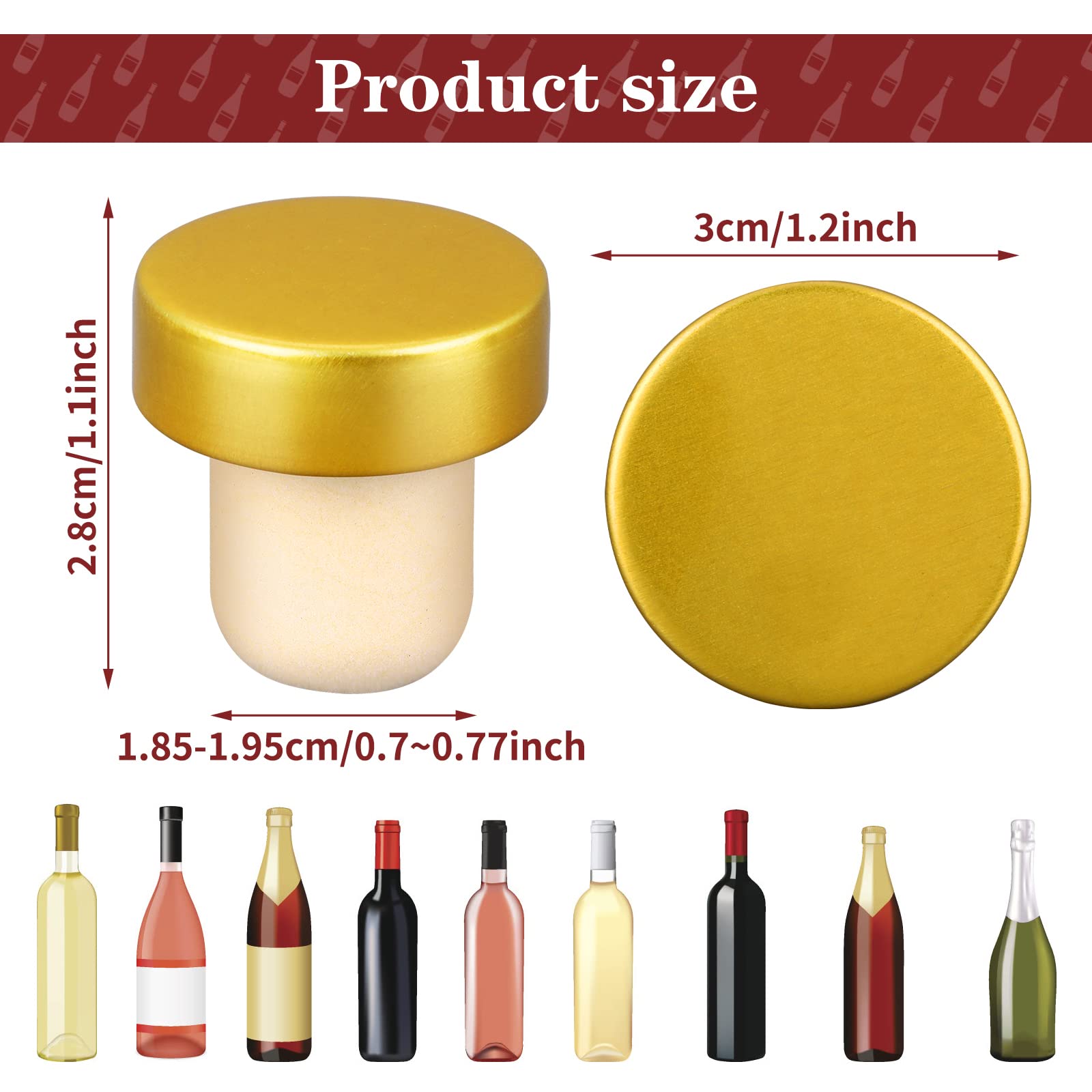 24 Bouchons De Vin En Verre Forme T – Réutilisables, étanches – Or, Argent, Noir, Or Rose – Pour Vin, Bière, Champagne