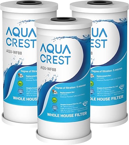 AQUACREST FXHTC - Filtro de agua para toda la casa de 5 micras, 10 x 4.5 pulgadas, repuesto para GE FXHTC, GXWH40L, American Plumber W10-PR, W10-BC,