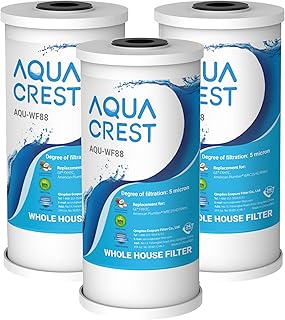AQUACREST FXHTC Water Filter, Whole House Water Filter, Well Water Filter, Replacement for GE® FXHTC, GXWH40L, American Plumber W10-PR, Culligan® RFC-BBSA, W10-BC, Carbon Filters, 5 Micron, Pack of 3